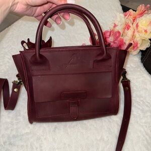 Crafted Leather Burgundy Satchel Bag - Elegant Women's Handbag